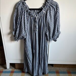 Blue Gingham Puff-Sleeve Women’s Dress